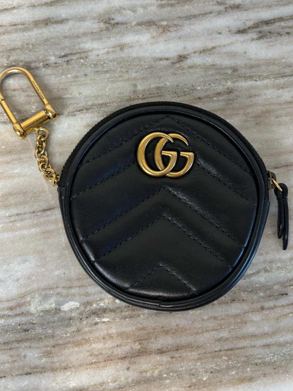 Gucci GG Marmont Round Coin Purse Black Matelasse Leather